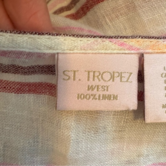 St. Tropez Striped Long Sleeve Linen Blouse/Coverup - Picture 4 of 8